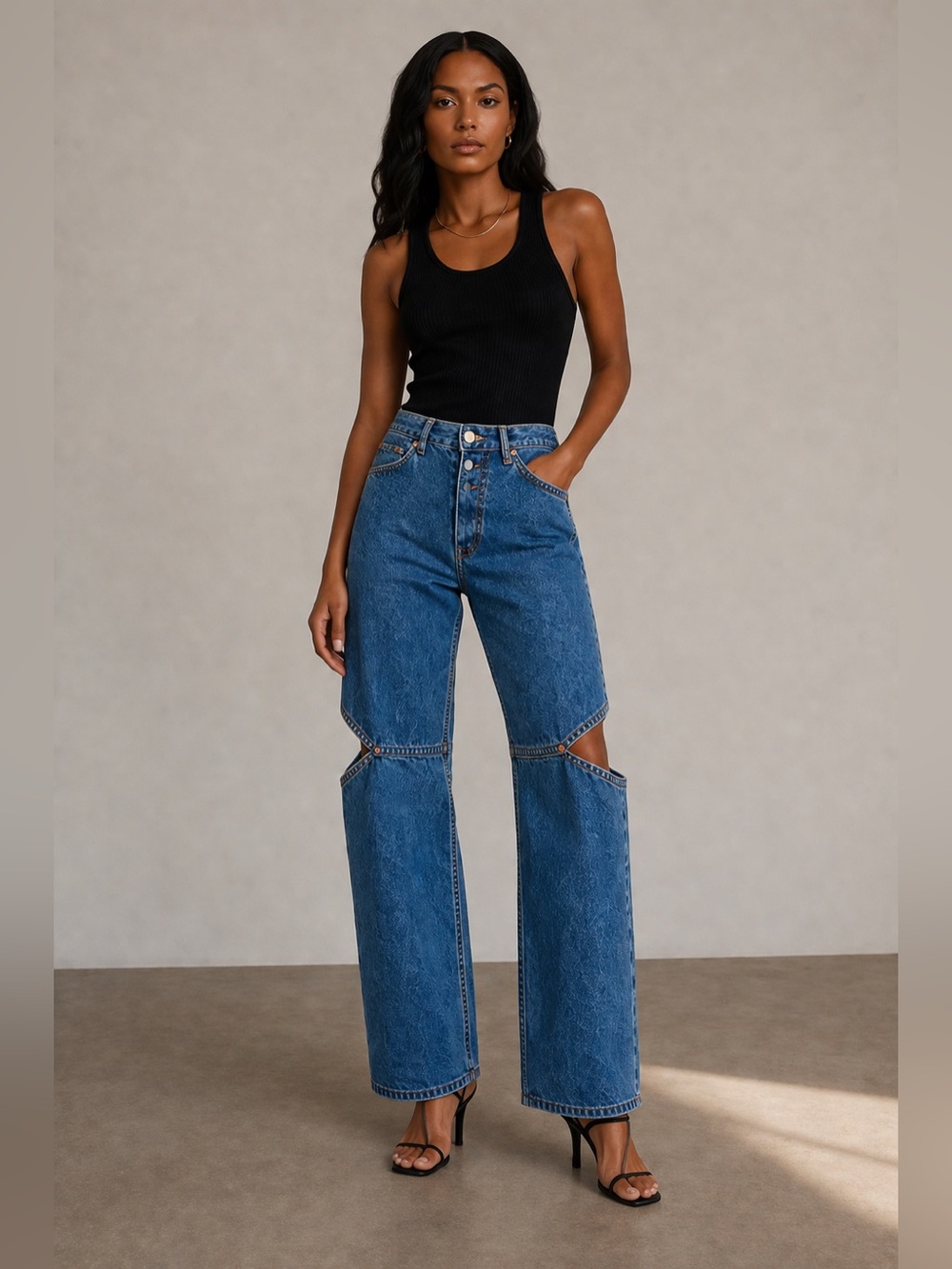Still Here Cowgirl Cut-Out Jeans Size 26 High Rise Straight Leg Designer Denim